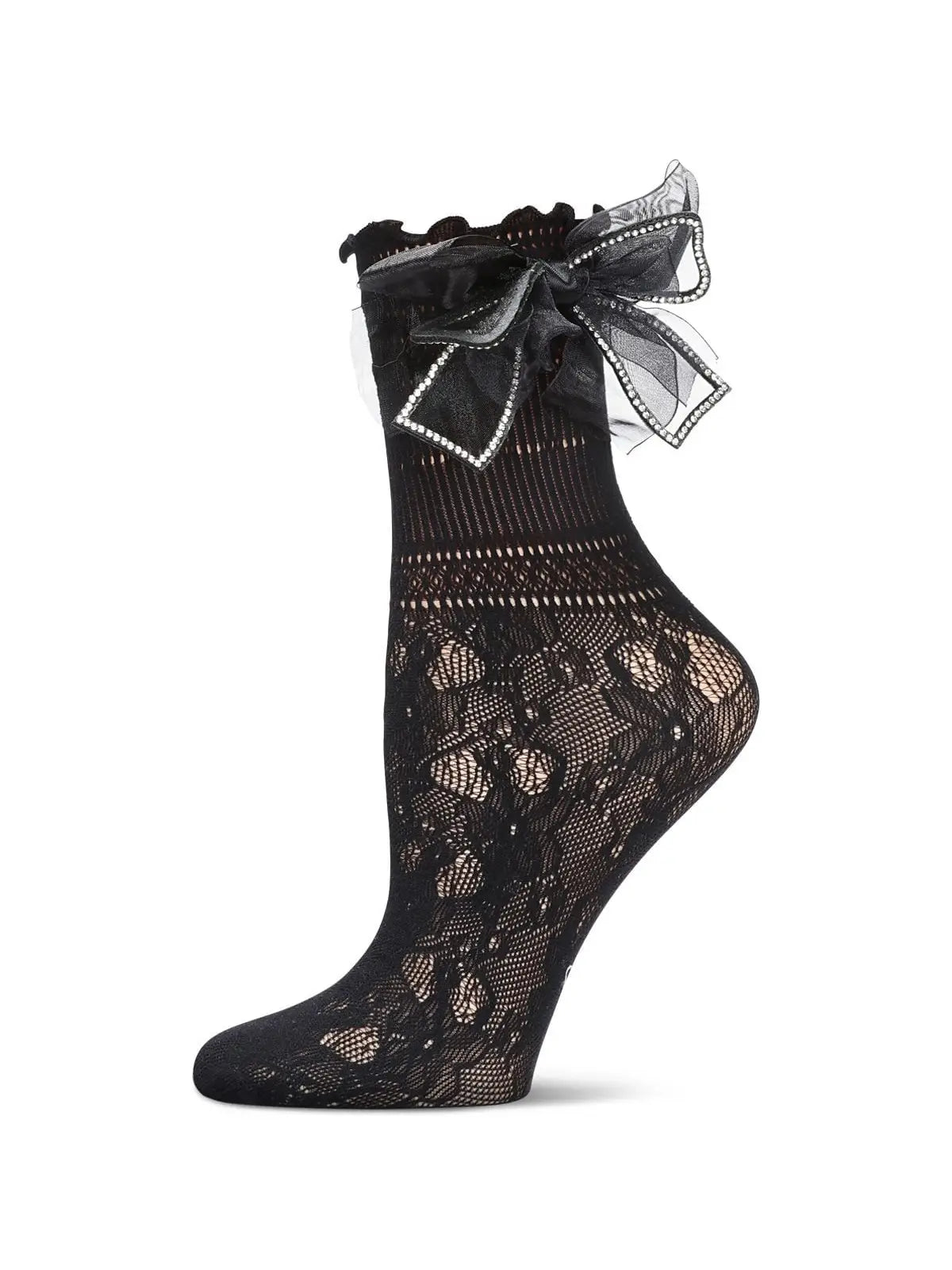 Rhinestone Bow Fishnet Ankle Stocking