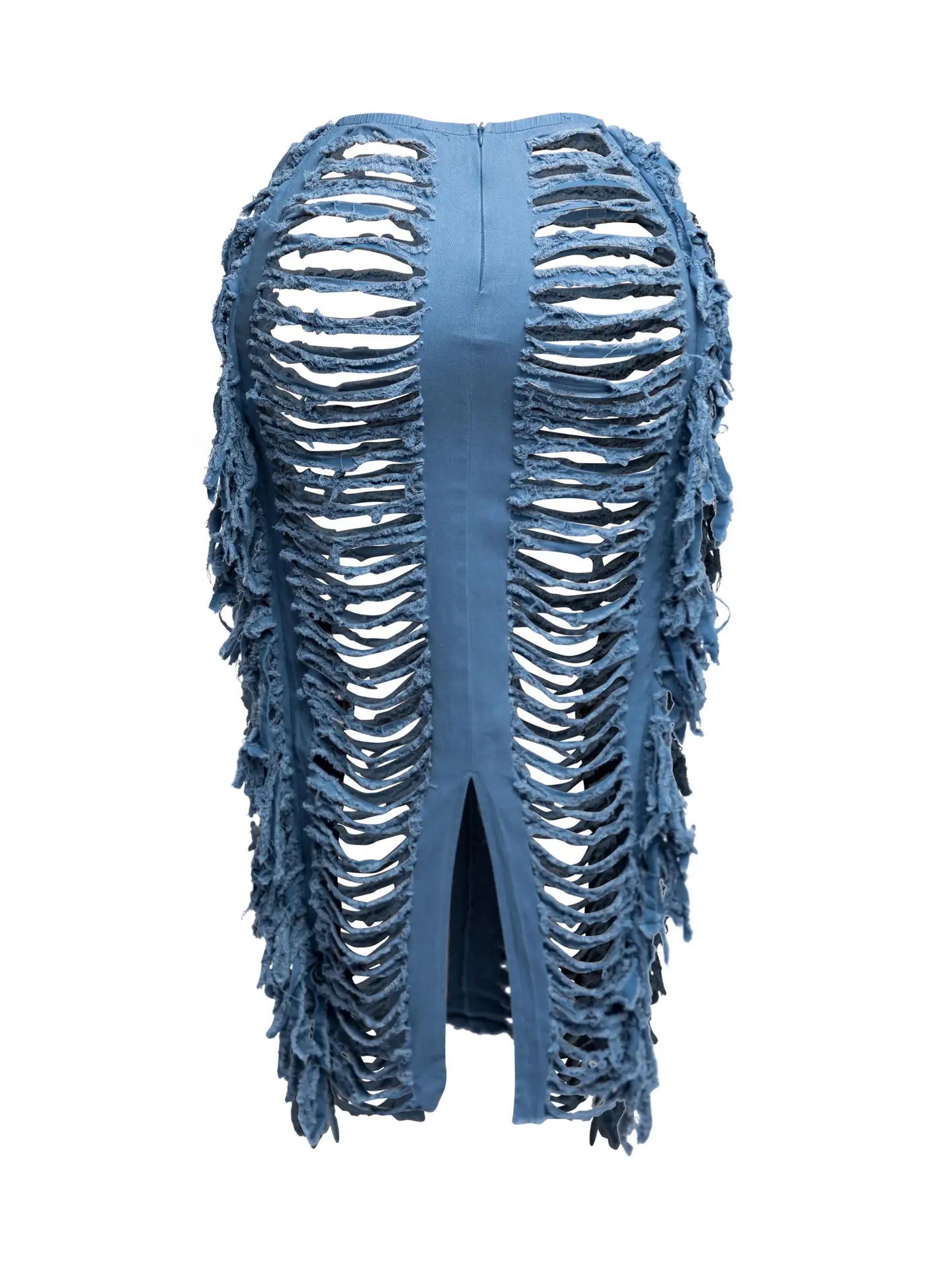 Distressed Fringe Maxi Skirt