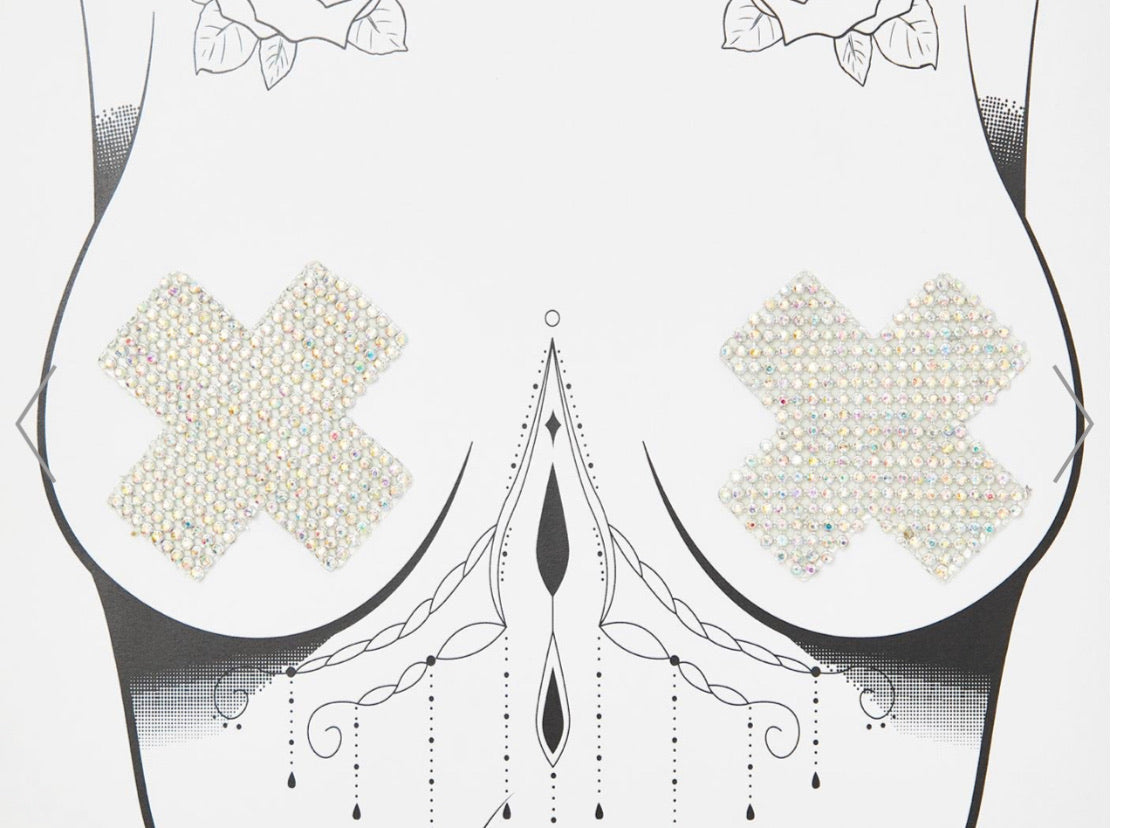 X bling pasties Rhinestone X shape pasties self stick