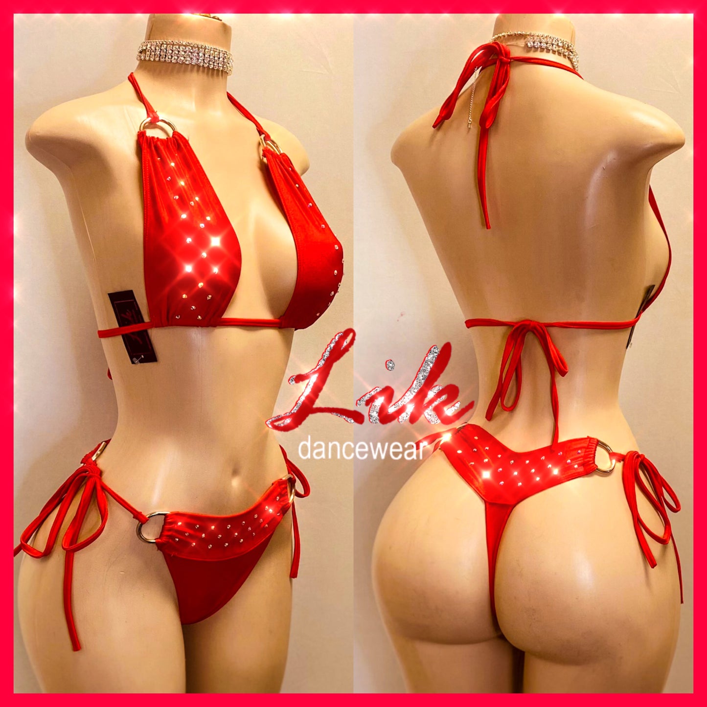 Wild Cherry rhinestone tie thong two piece stripper outfit