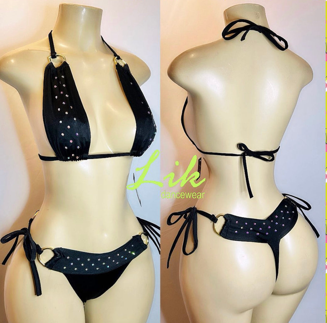 Wild Cherry rhinestone tie thong two piece stripper outfit