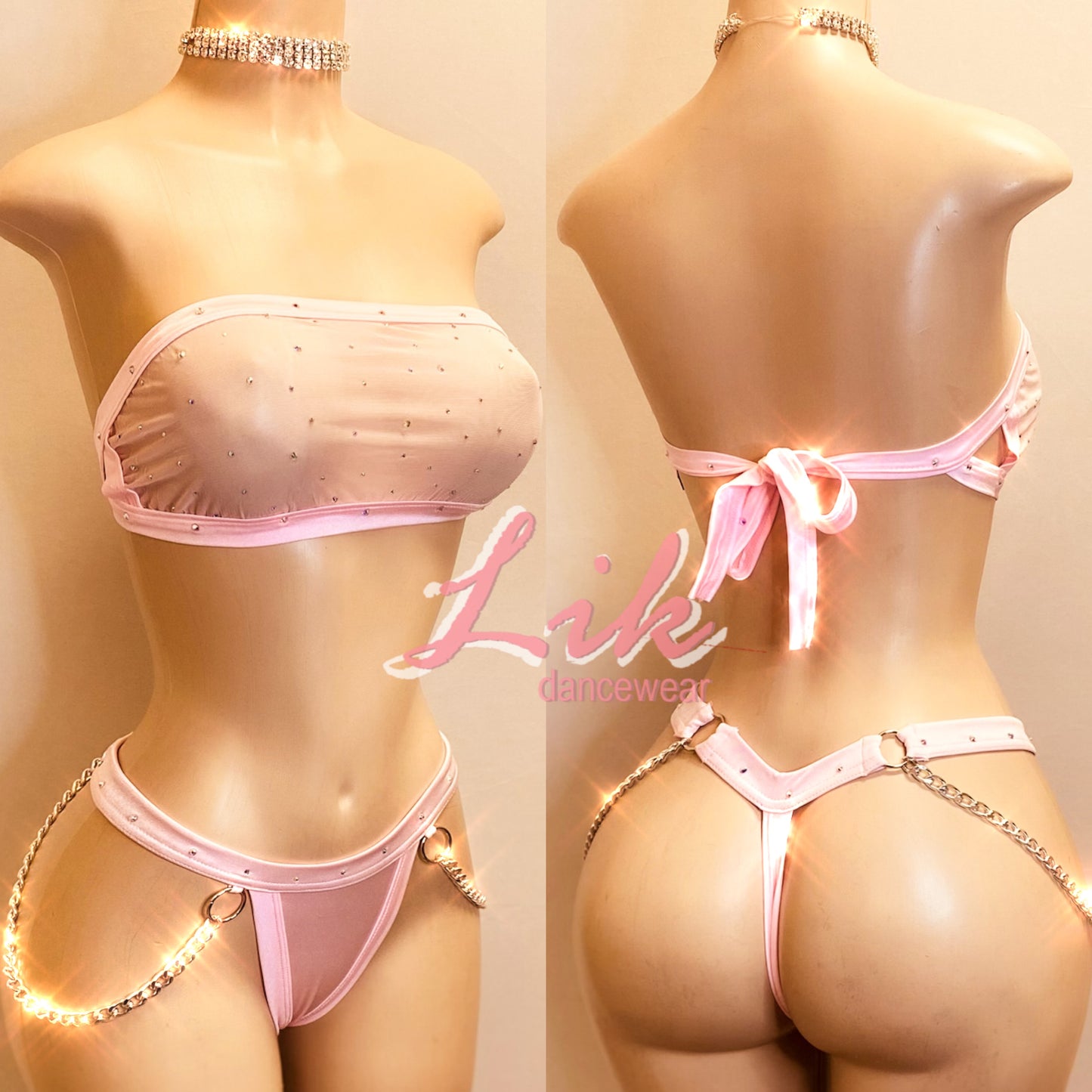 Envy strapless mesh chain accent bottom thong two piece