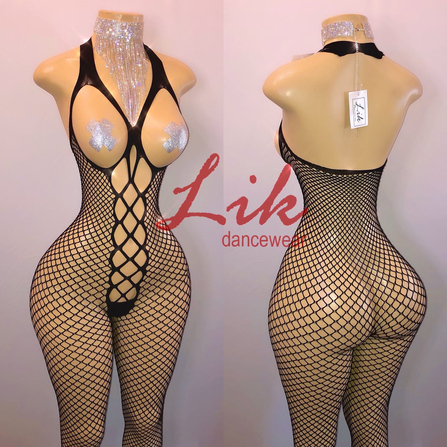Shape cutout fishnet bodystocking