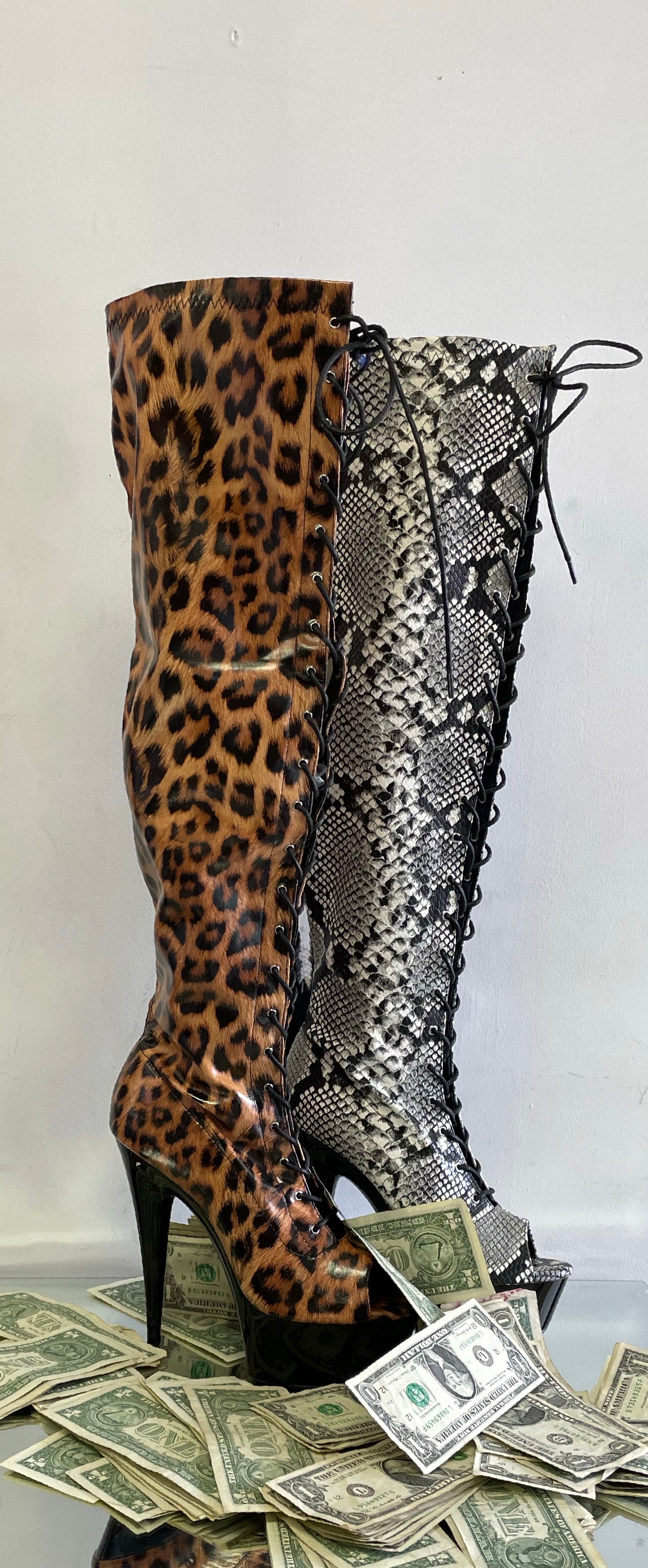 609-Zoe Snake skin thigh-high boot 6 inch platform heel stripperboots