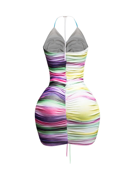 Ruched Printed Clubwear Tank Dress