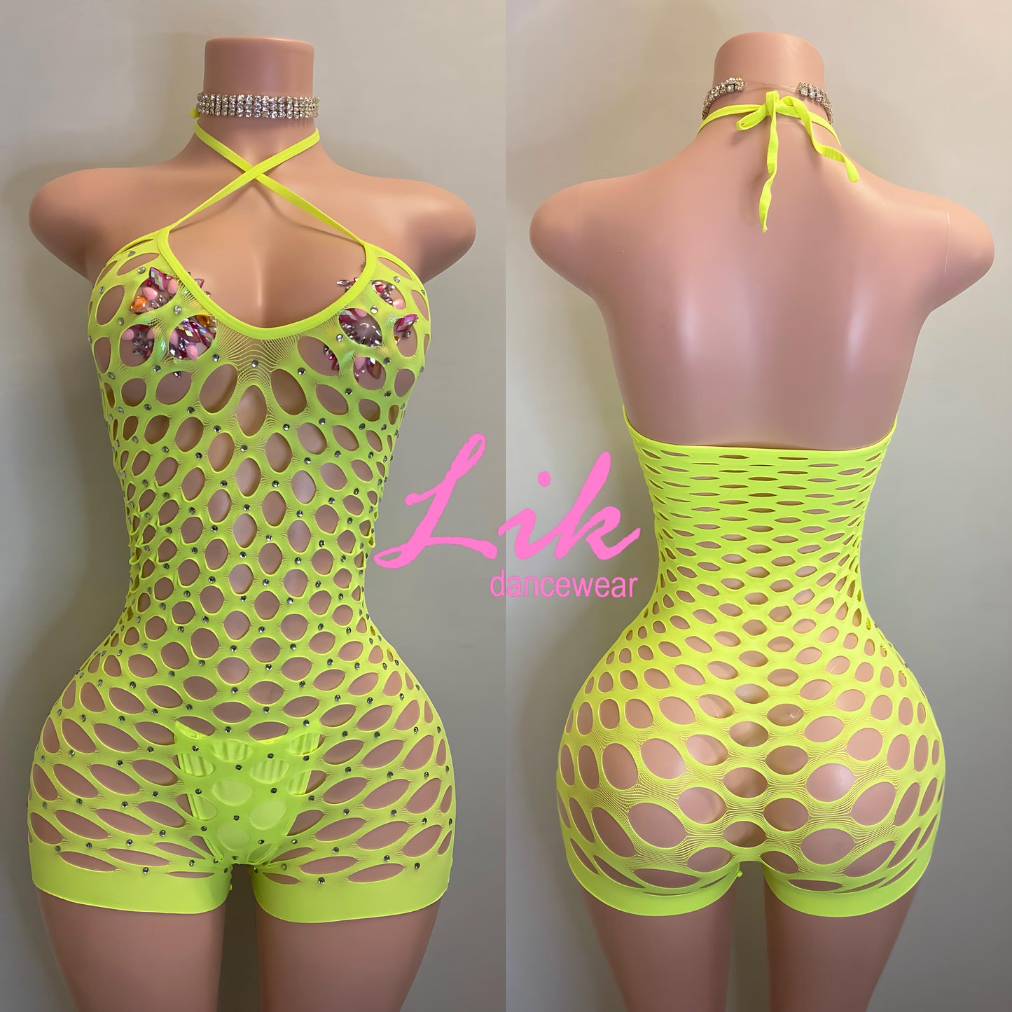Embody rhinestone wide net romper