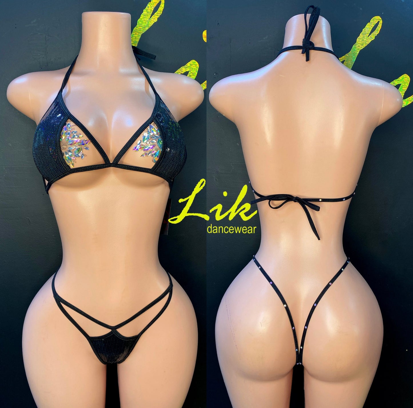 Sequin Laser Thong and Bikini Stripper Set