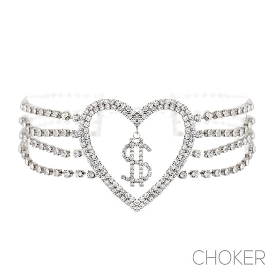 Rhinestone $ Heart Choker