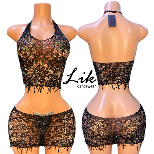 Exotic Dancewear CANDIE Fishnet skirt 2-piece set
