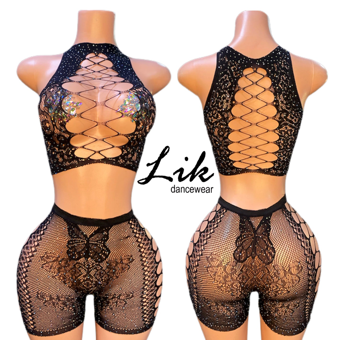 Rhinestone Lace Short Set