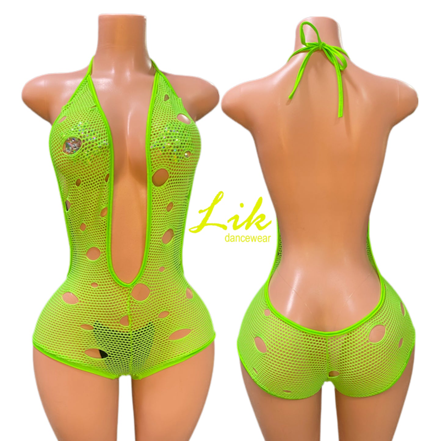 Fishnet Stripper Romper Halter