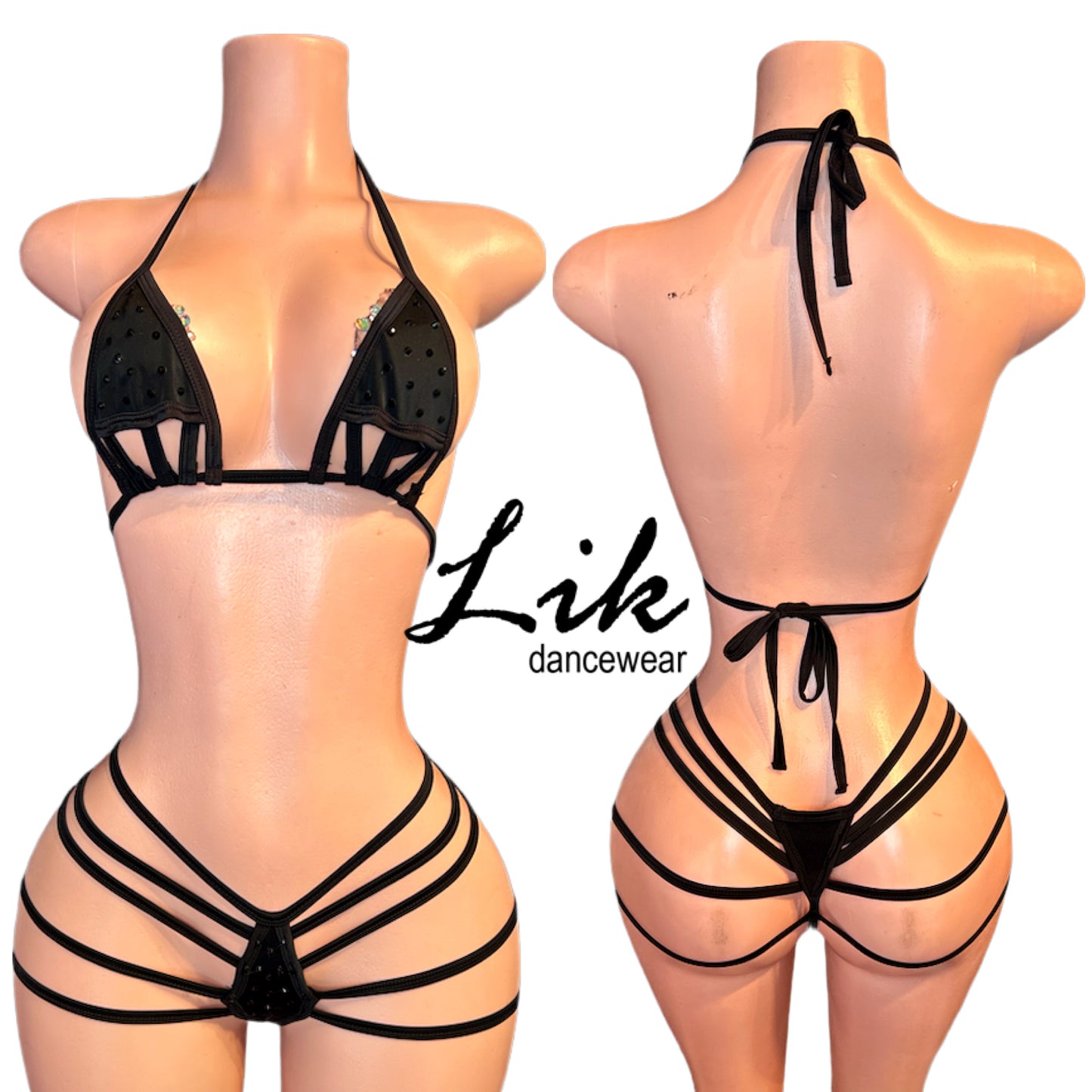 Exotic Dance Jetblack Strappy Bikini