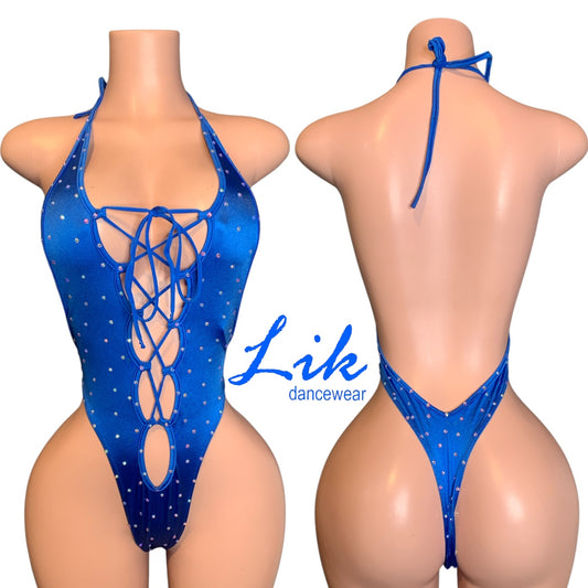 Wrap it up lace up rhinestone one piece