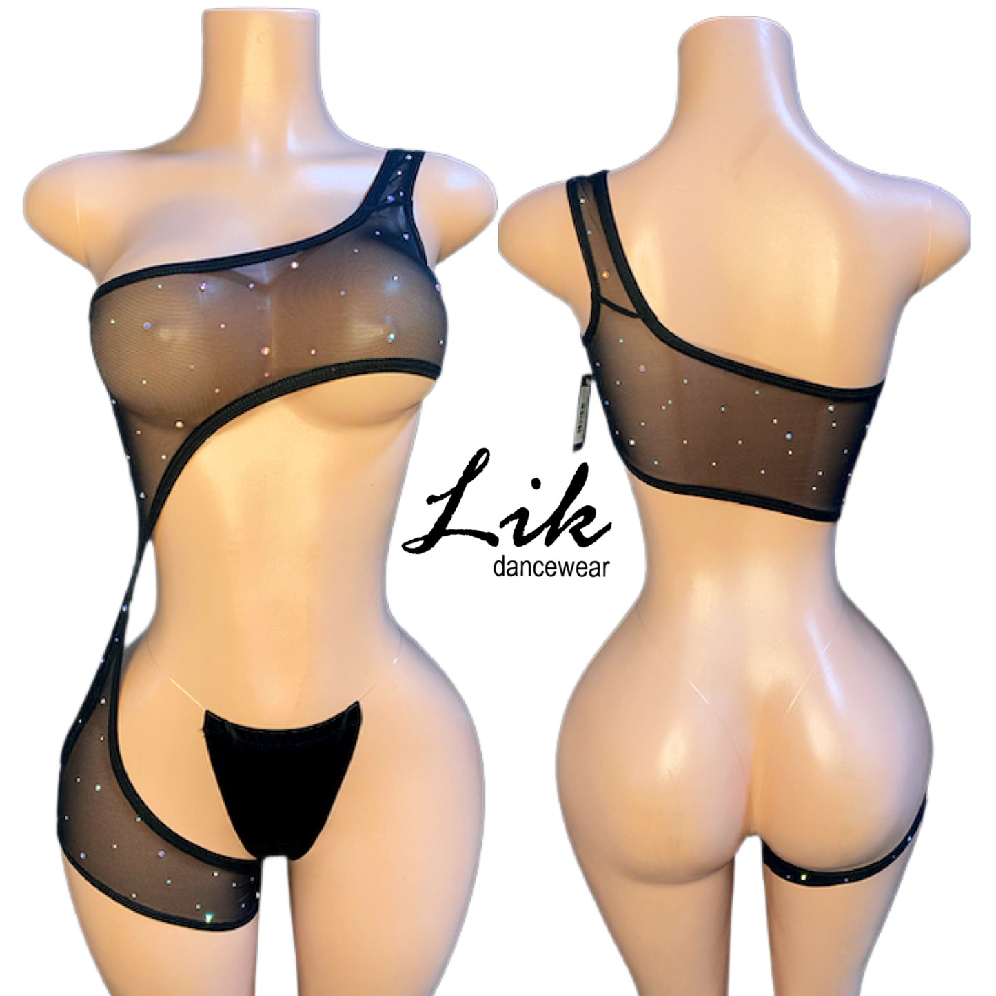 Centerfold sheer one leg one shoulder romper