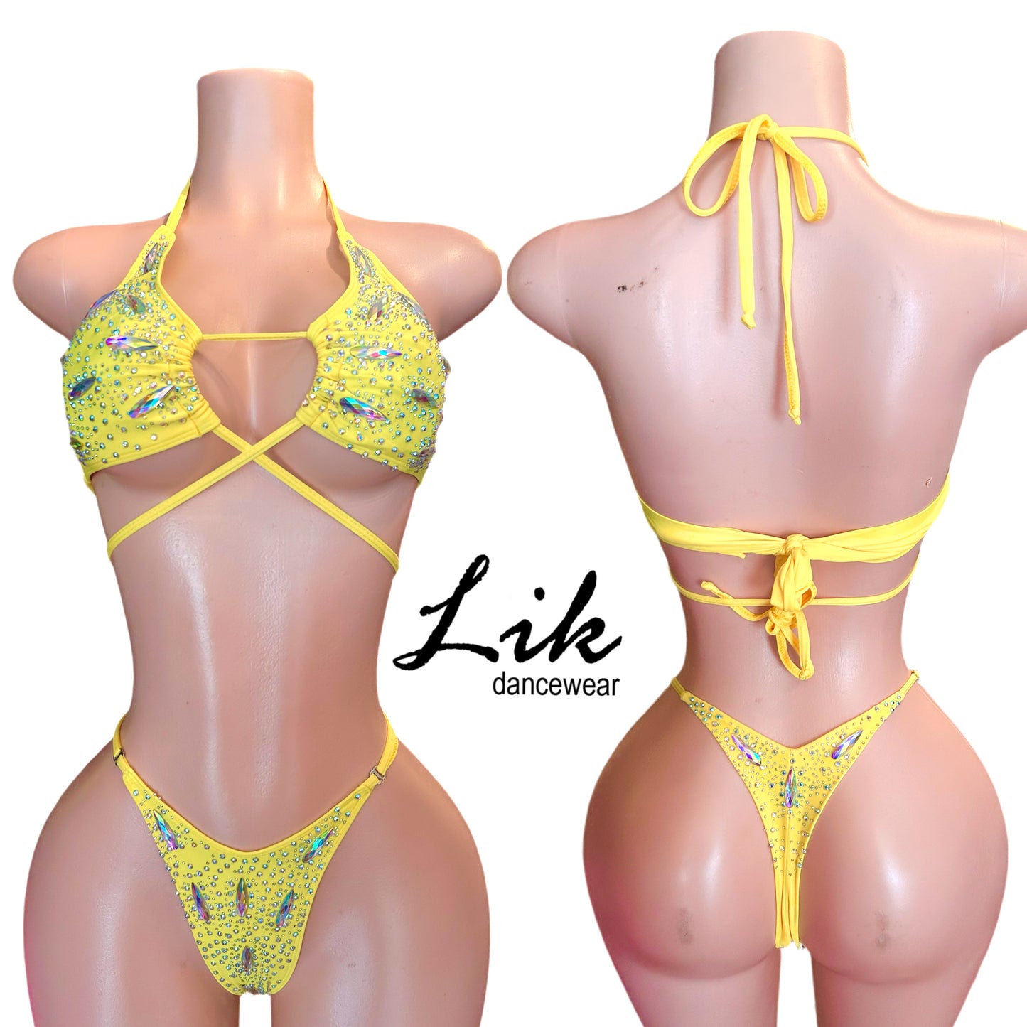 Glo rhinestone two piece thong set