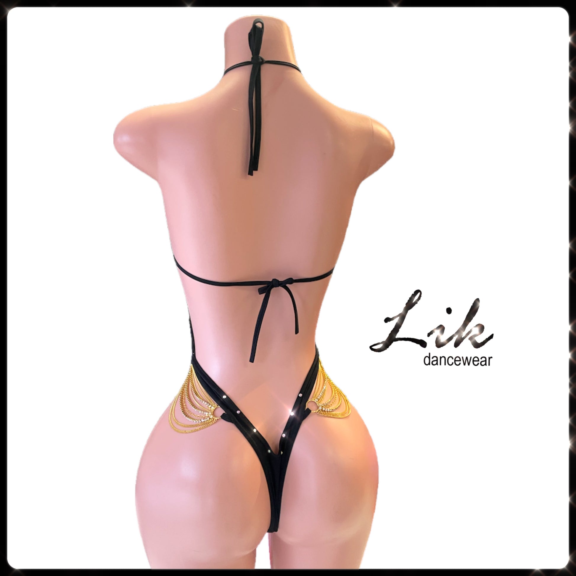 Tiffany Chain side one piece with rhinestone. Stripper outfit Lik Dancewear Tiffany Chain side one piece with rhinestone. Stripper outfit Lik Dancewear