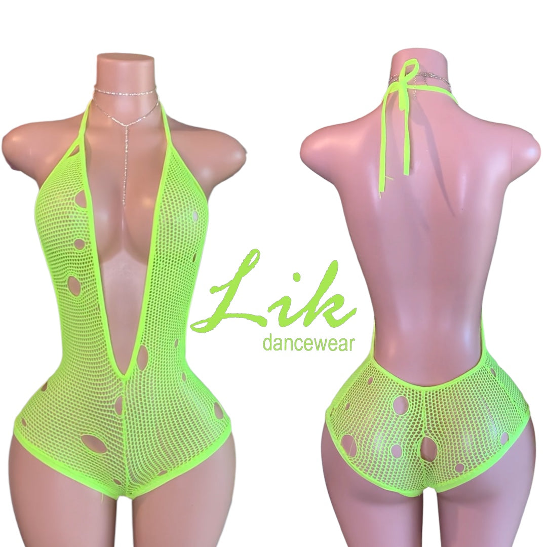 Fishnet Stripper Romper Halter