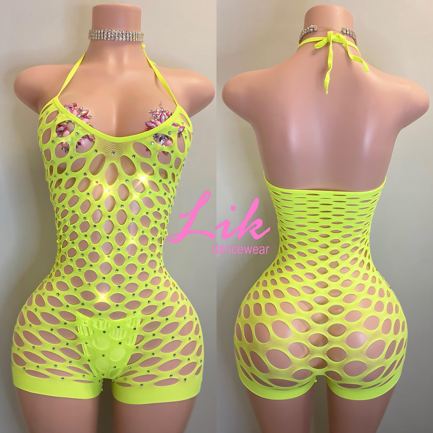 Embody rhinestone wide net romper