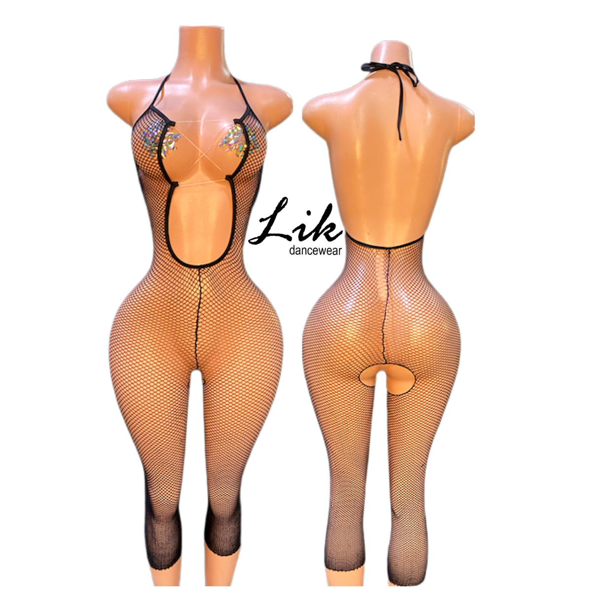 "RAIN" fishnet romper