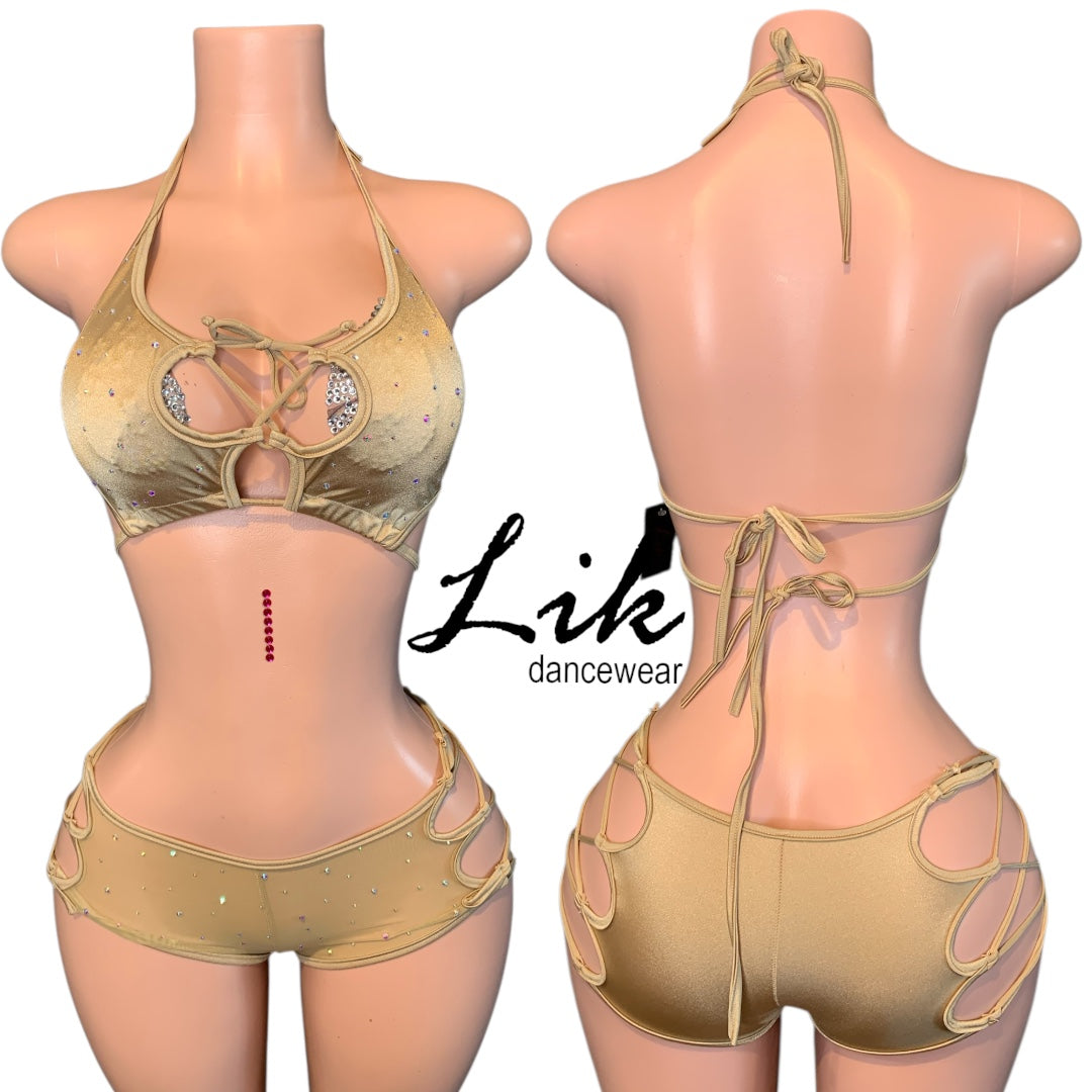 Ice Lace up cut out two piece short