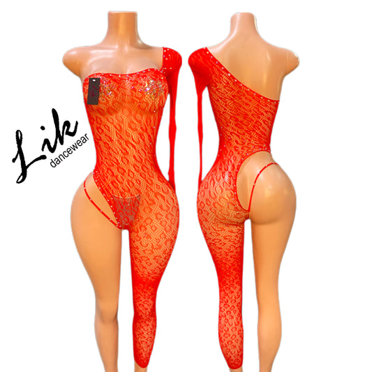 One leg rhinestone Fishnet net outfit