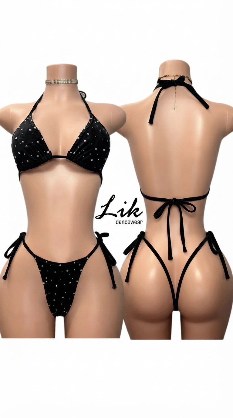 Exotic Dancer EMPIRE rhinestone tie side bikini set