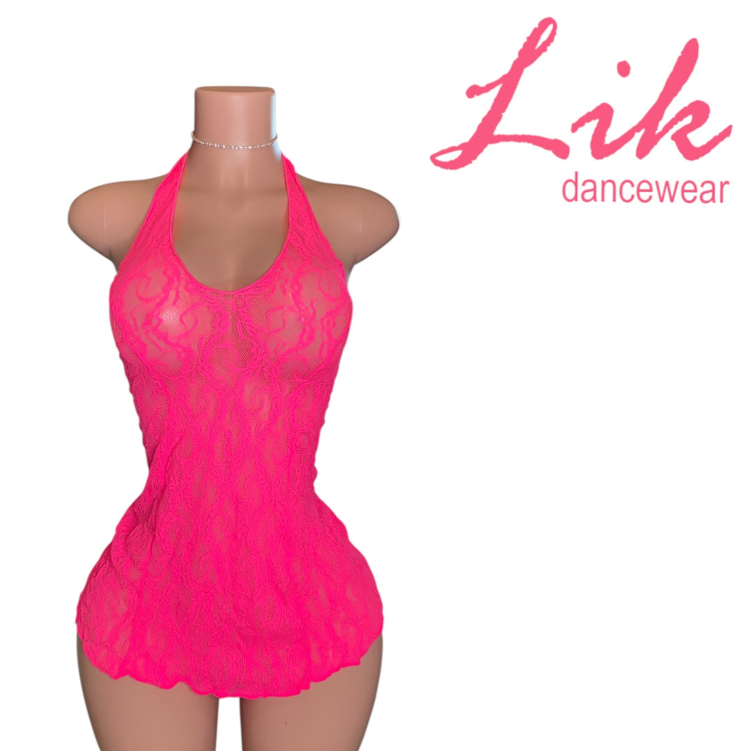 Exotic Dancewear HALTER BOW Lace Mini Dress