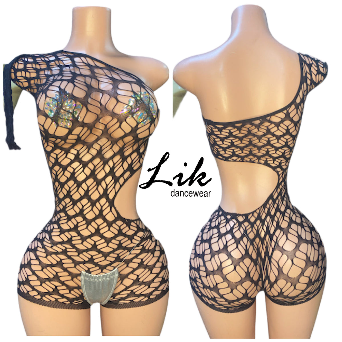 Wavy Asymmetrical Fishnet Short Bodystocking