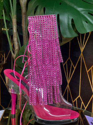 3215-rs Hot Pink rhinestone fringe 4.5 inch clear stripper shoes