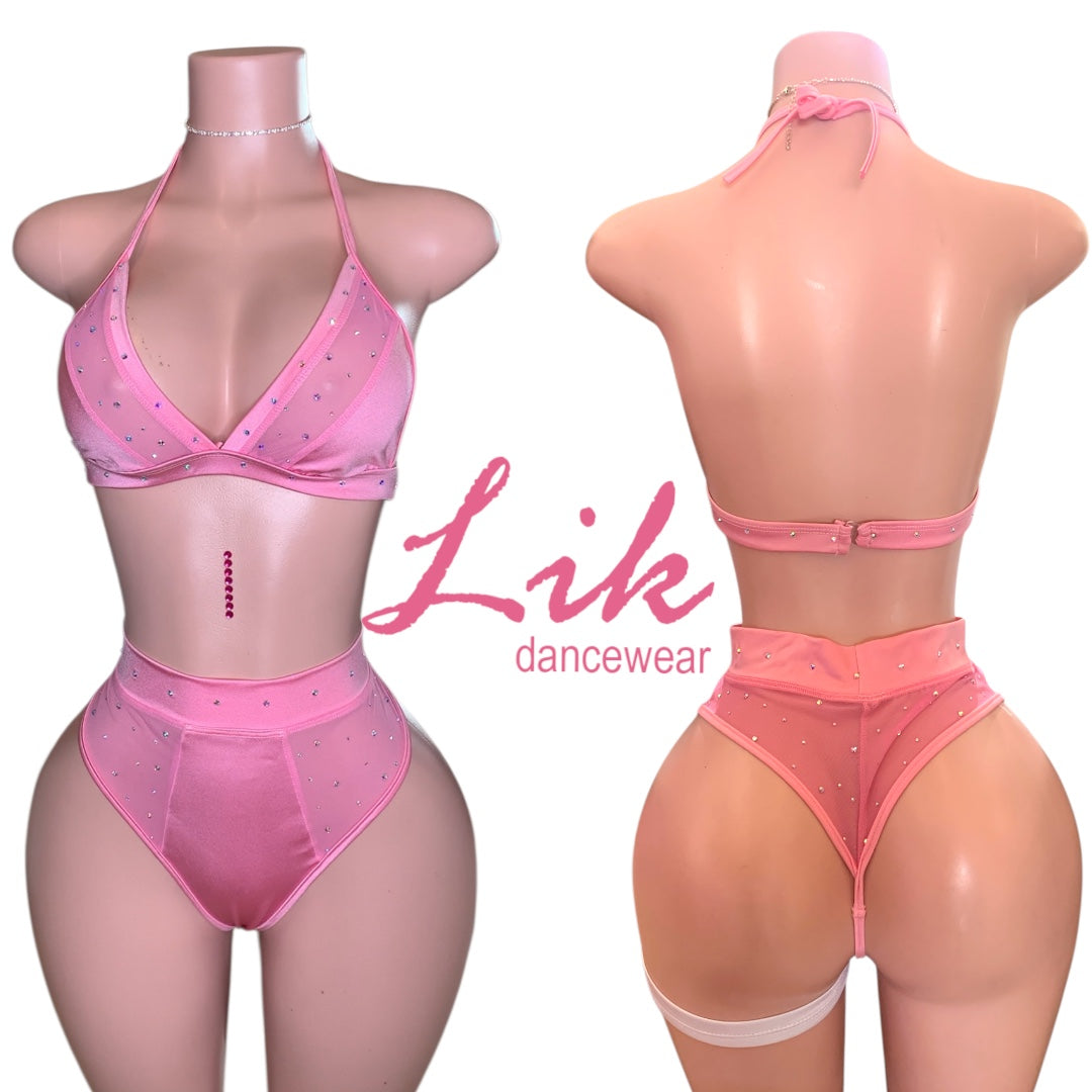 Seek Me high spandex mesh waist short triangle top set
