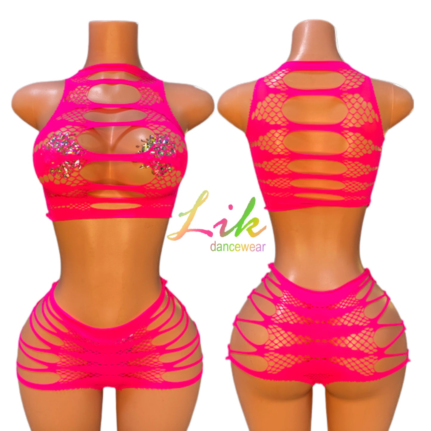 GLACIER slashed fishnet two piece Dancewear