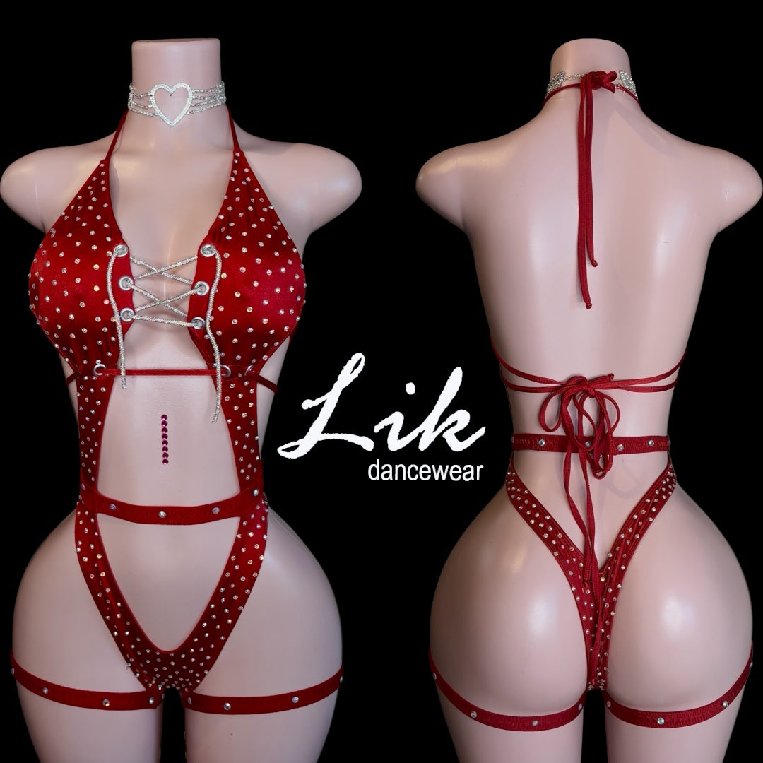 Bottle girl exotic dancer VIVIANA lace up heavy rhinestone