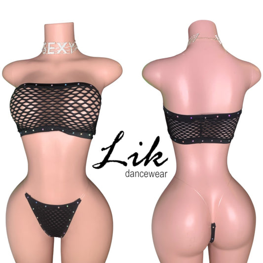 Two piece Mesh Tube top with thong
