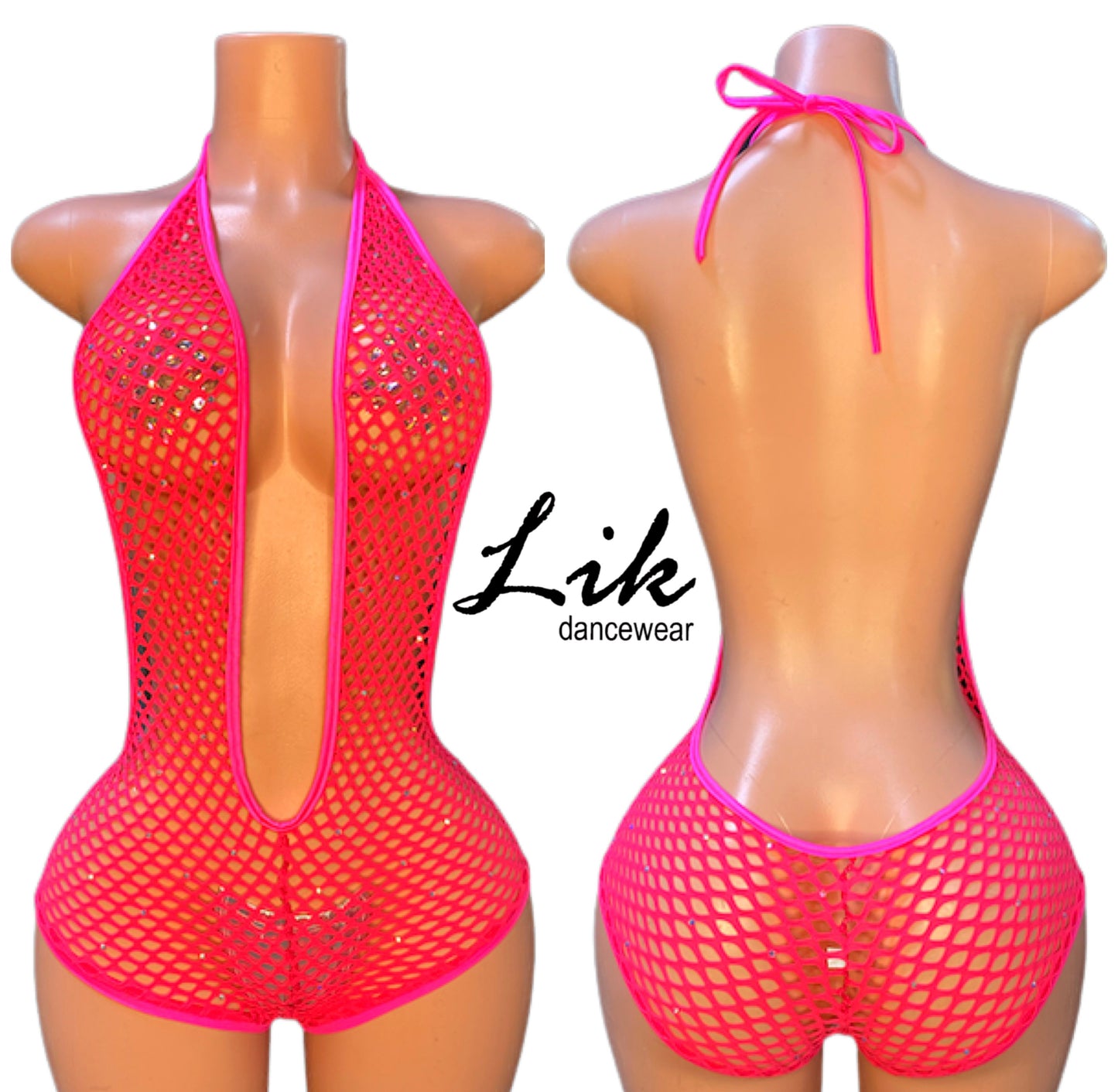 Fishnet Stripper Romper Halter