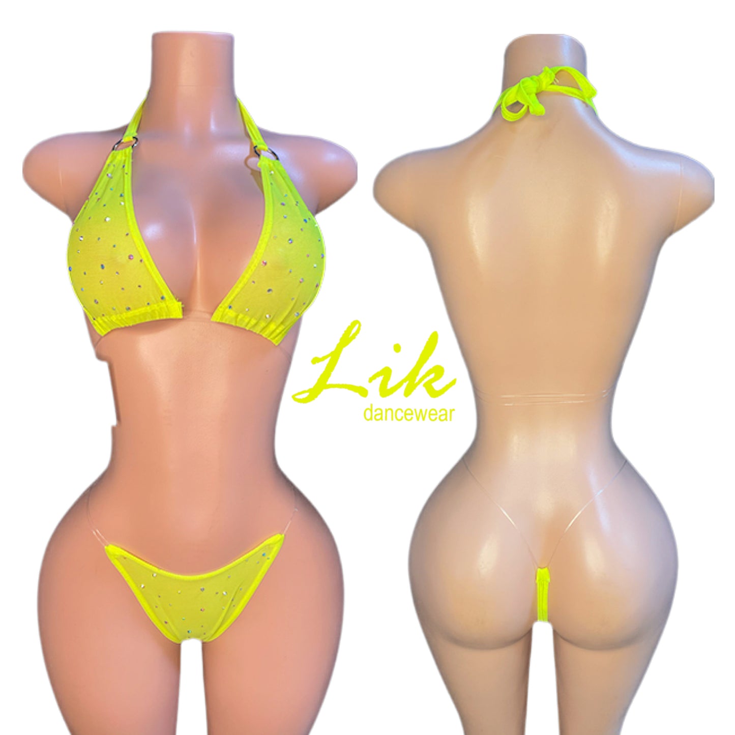 Kiwi Rhinestone Two Piece Clear String Bikini for Dancers