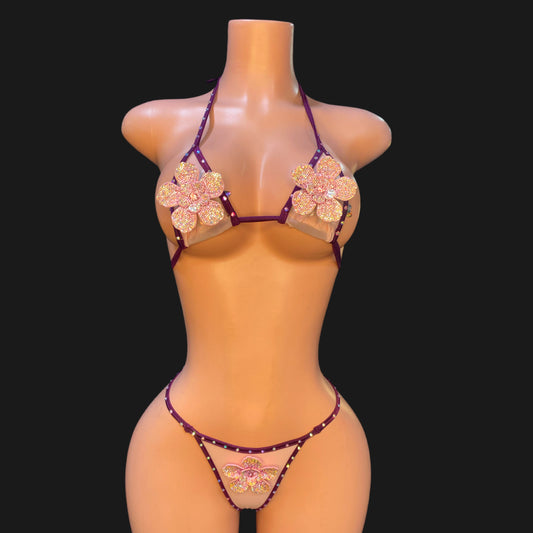 Crystal Rose two piece exotic dancer set