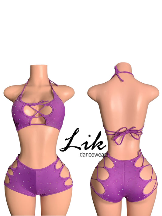 Ice Lace up cut out two piece short