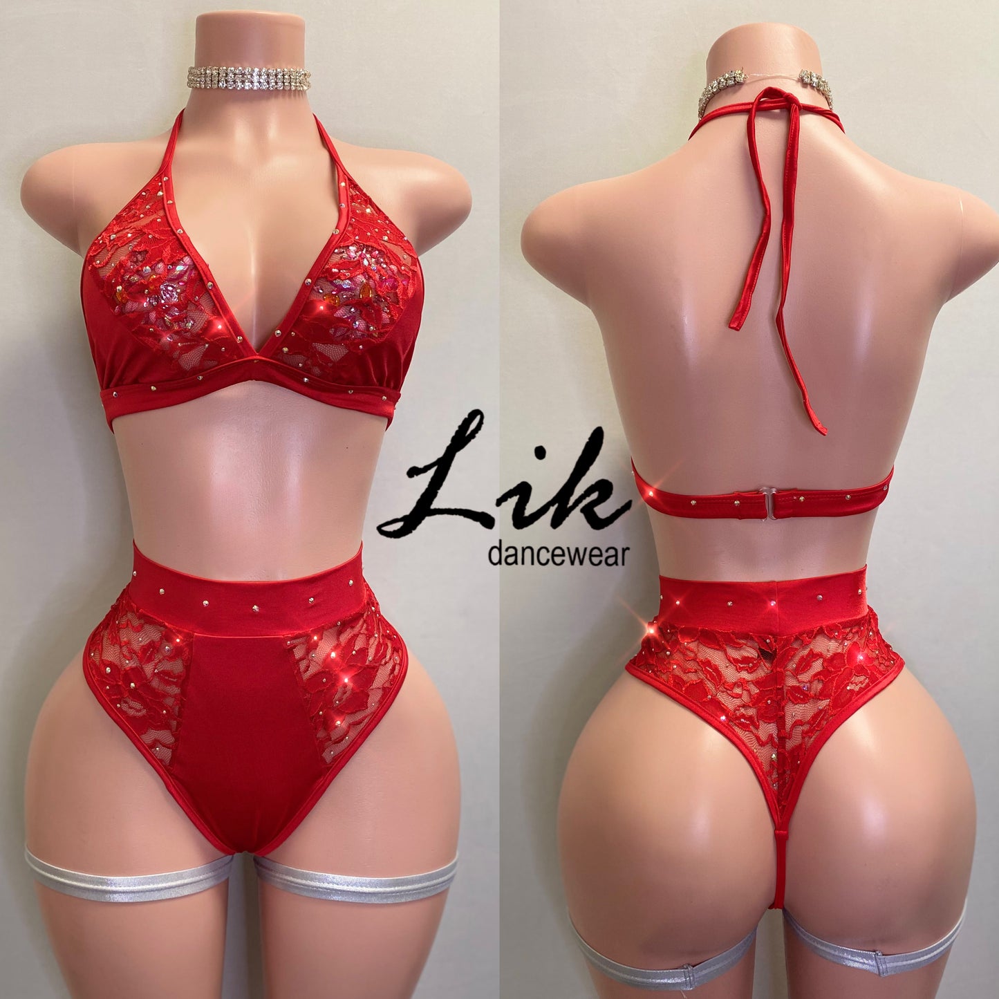 Seek Me high spandex mesh waist short triangle top set