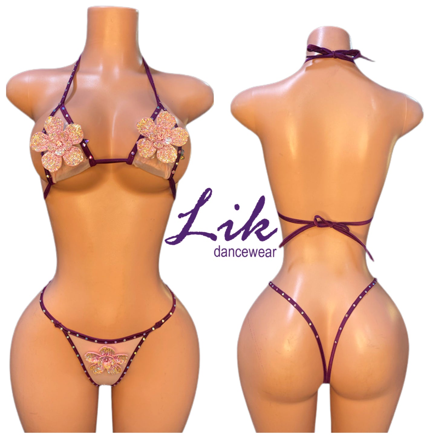 Crystal Rose two piece exotic dancer set