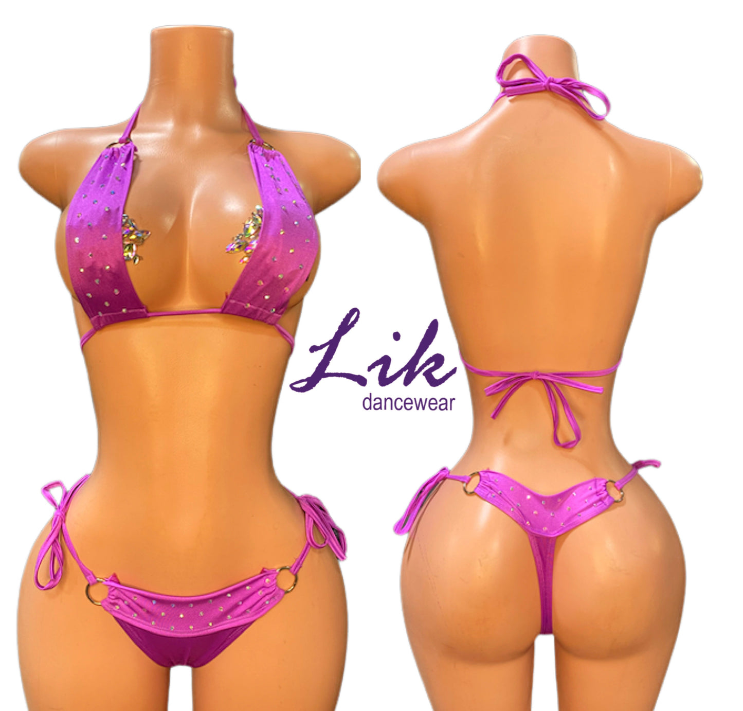 WILD CHERRY rhinestone tie thong two piece stripper outfit