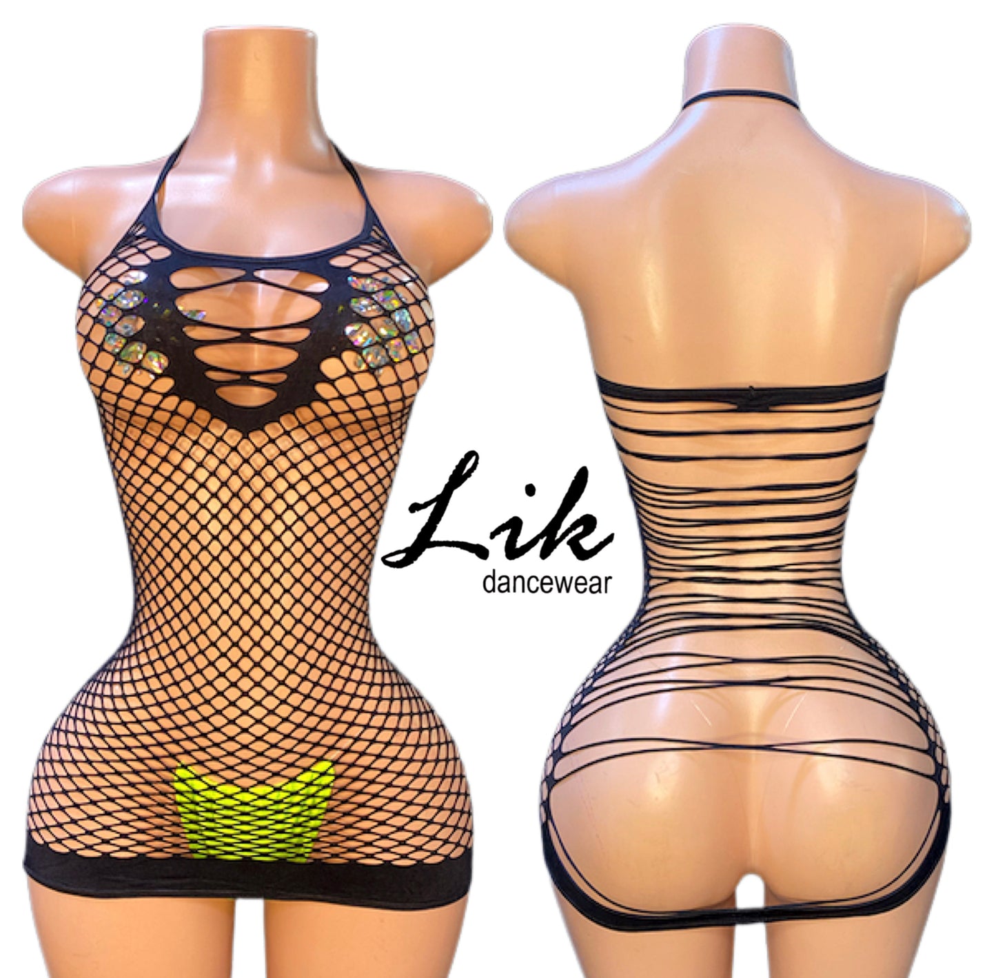 “Jordan” Seamless diamond net mini dress with strappy back details