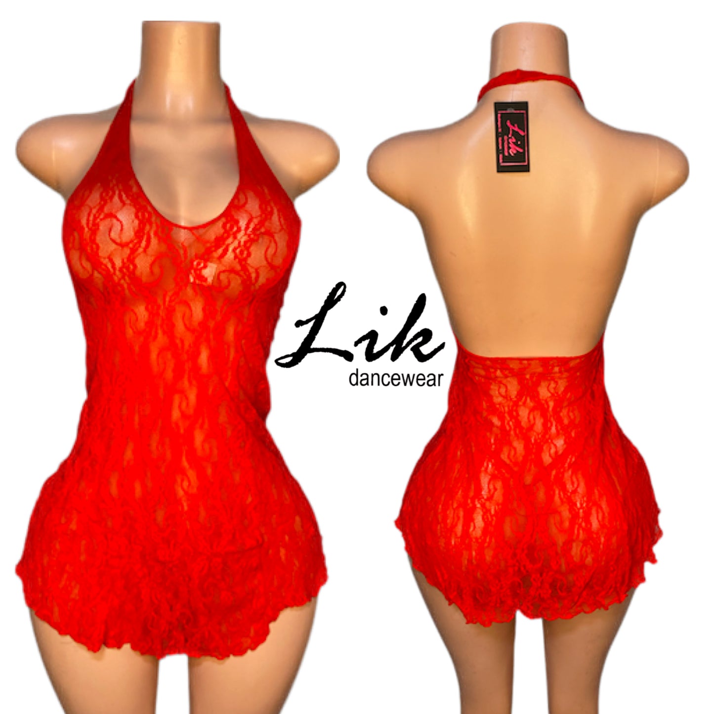 Halter Bow Lace Mini Dress