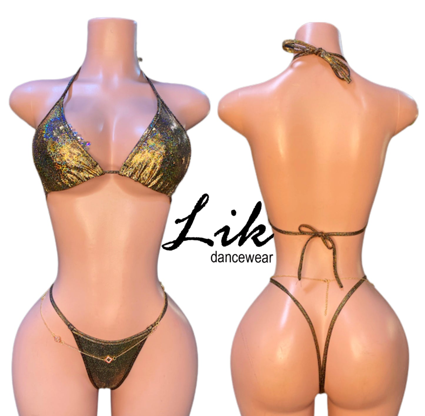 Exotic Dancewear BEAMING Metallic spandex thin bikini set