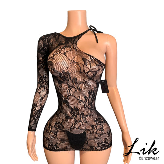 Lace One Sleeve Mini Dress