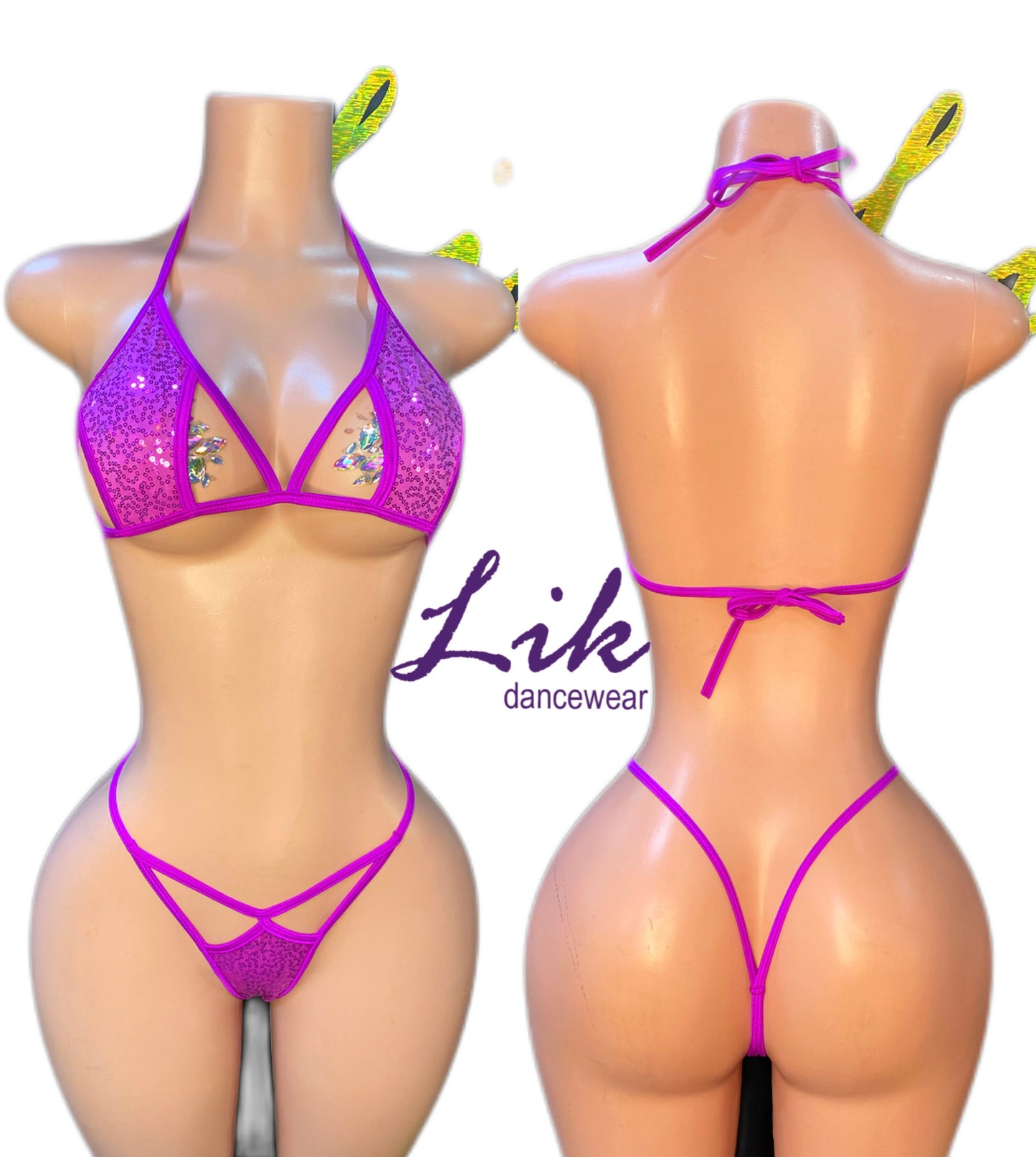 Sequin Laser Thong and Bikini Stripper Set