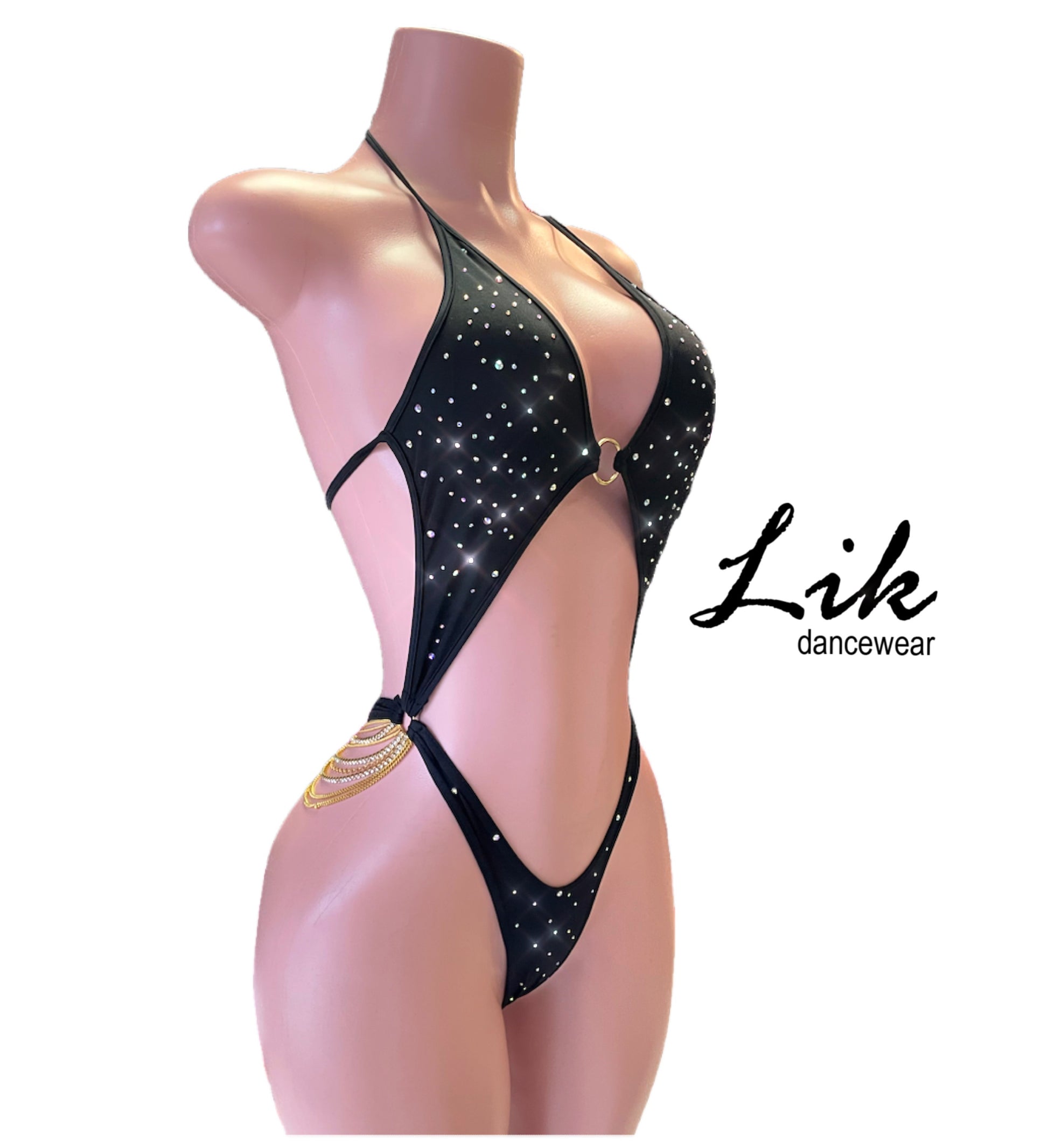 stripper dress Tiffany Chain side one piece with rhinestone. Stripper outfit – Lik Dancewear