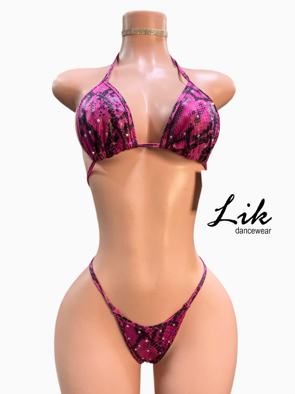 Rhinestone Print Thong Bikini Set