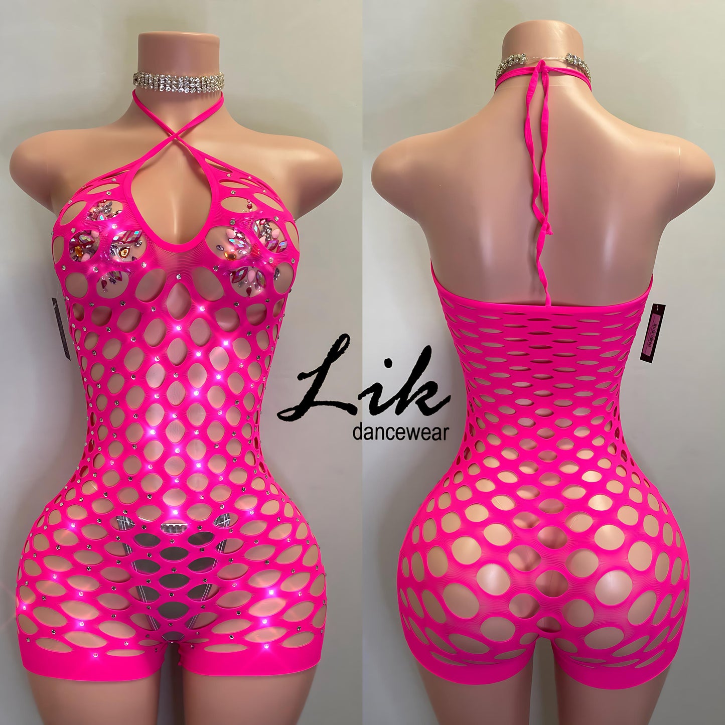 Embody rhinestone wide net romper