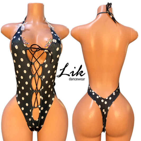 Exotic Dancewear FORGET ME NOT one piece lace up with Bows