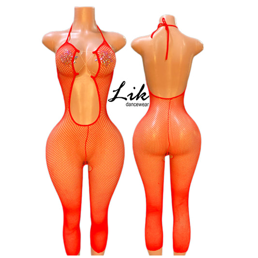 "RAIN" fishnet romper